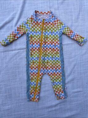 SwimZip Multicolor Checkered Zip-Front Swim One-Piece 12-18M
